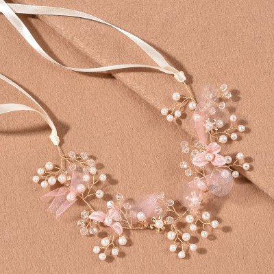 Pink Hairband With Gold Thread A simple European and American Style Hair Accessory and Bridal Headpiece